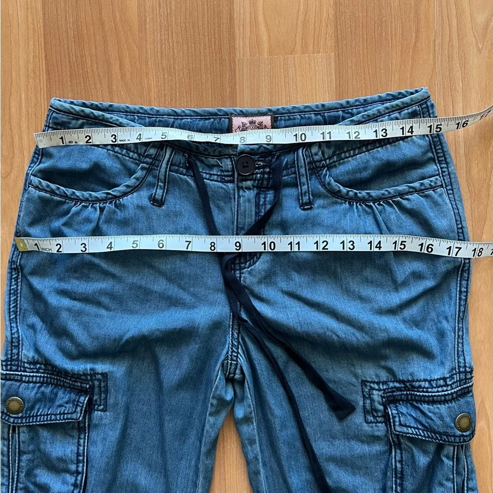 Juicy Couture Cargo Pants Blue Lyocell Cotton Blend Low Rise Roll Tab Hem Size M